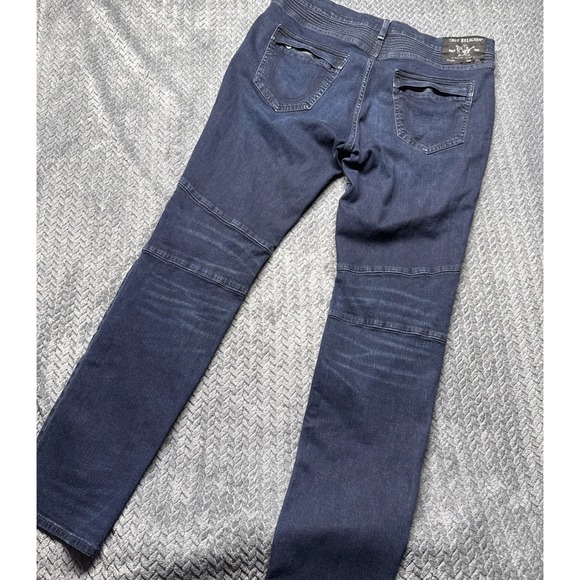 True Religion Rocco Men 38x33 Biker Moto Relaxed Skinny Denim Blue Jeans Stretch - Picture 11 of 13